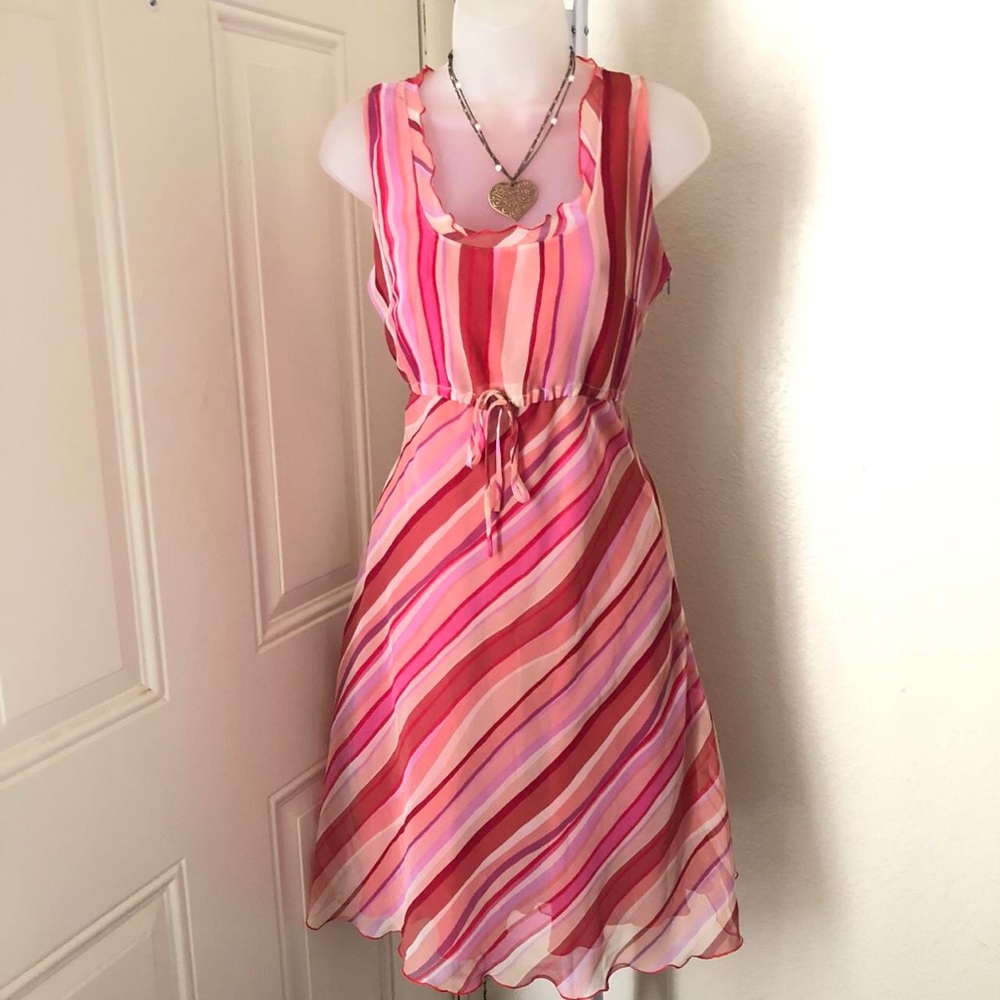 Coquette Ruffle diagonal striped Fairy modest sleeveless dress tie drawstring
